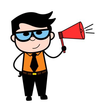 Çizgi film İşadamı Hoparlörle Duyuruyor