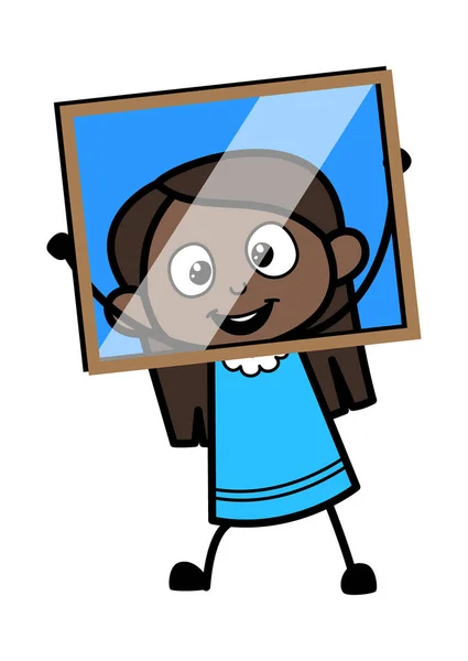 从玻璃框看卡通黑人女孩 — 图库矢量图片