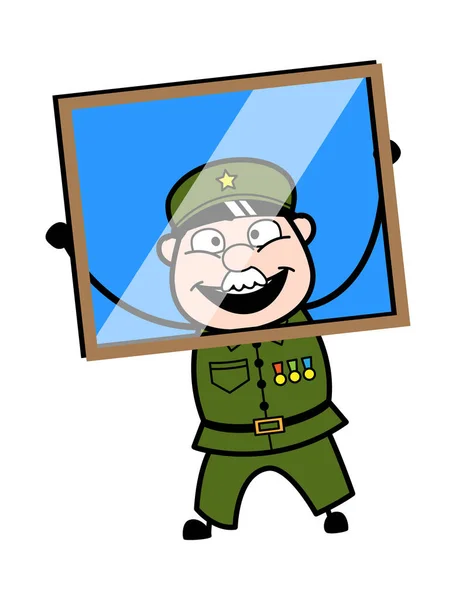 Cartoon Military Man Looking Glass Frame — Stock Vector