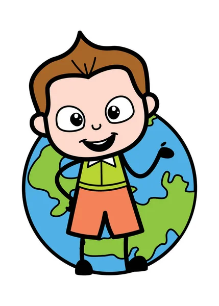 Cartoon Schoolboy Com Planeta Terra —  Vetores de Stock