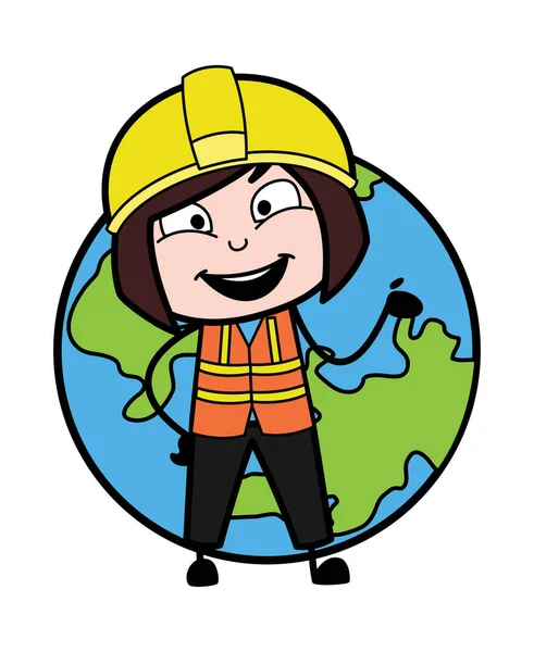 地球と漫画の女性エンジニア — ストックベクタ