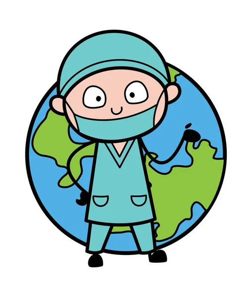 Cirujano Dibujos Animados Con Planeta Tierra — Archivo Imágenes Vectoriales