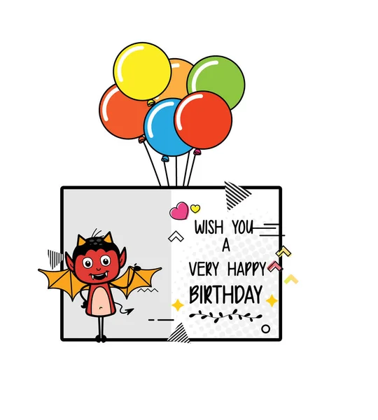 Cartoon Devil Wszystkiego Najlepszego Życzenia Urodzinowe — Wektor stockowy