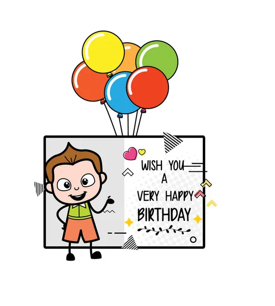 Cartoon Schoolboy Feliz Aniversário Desejos — Vetor de Stock