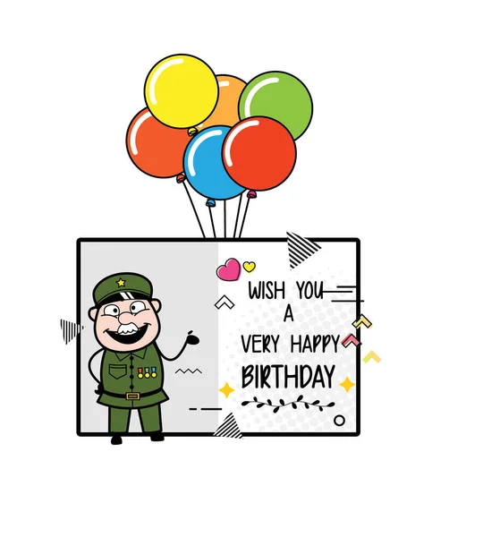 Cartoon Military Man Happy Birthday Wishes — Stock Vector