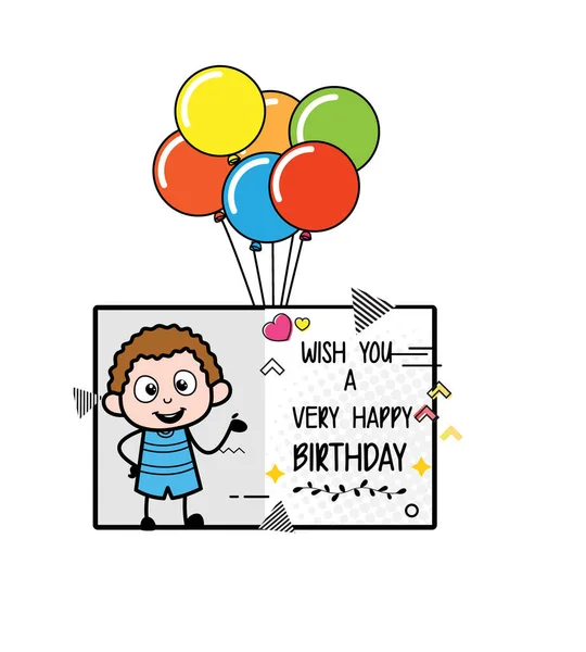 Desenhos Animados Kid Feliz Aniversário Desejos —  Vetores de Stock