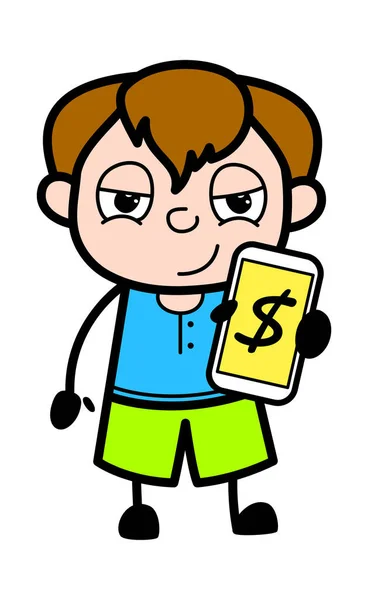 漫画ティーン男の子表示お金で携帯電話 — ストックベクタ
