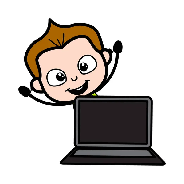 Cartoon Schoolboy Laptopem — Stockový vektor