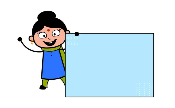 Cartoon Indian Lady Pustym Sztandarem — Wektor stockowy