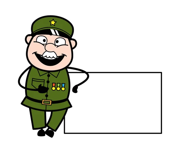 Cartoon Military Man Empty Banner — Stock Vector