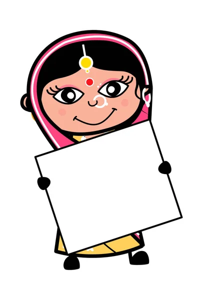 Dibujos Animados Mujer India Sosteniendo Una Pancarta — Archivo Imágenes Vectoriales
