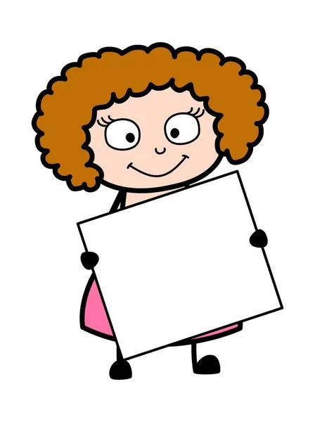卡通人物年轻女士举着横幅 — 图库矢量图片