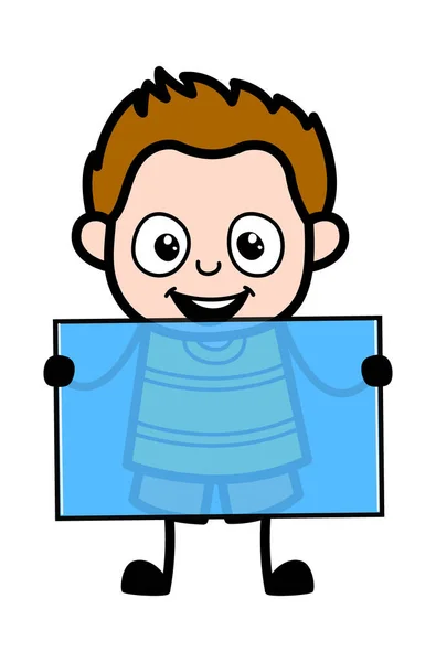 Cartoon Young Boy Mit Einem Glasbanner — Stockvektor