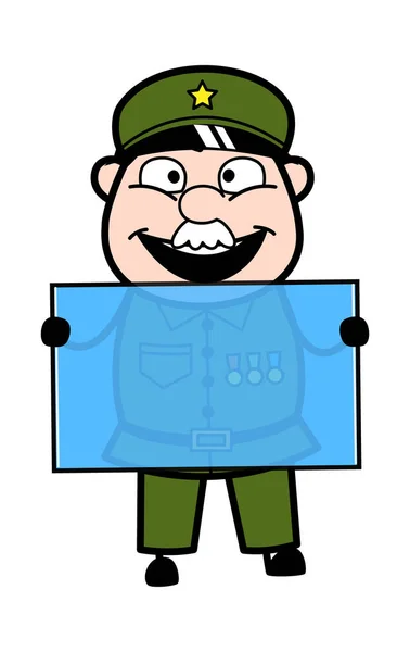 Cartoon Militar Homem Segurando Uma Bandeira Vidro —  Vetores de Stock