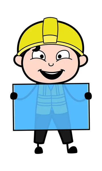 Cartoon Engineer Holding Glass Banner — Stock Vector