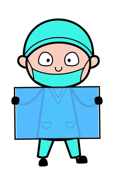 Cartoon Surgeon Holding Glass Banner — Stock Vector