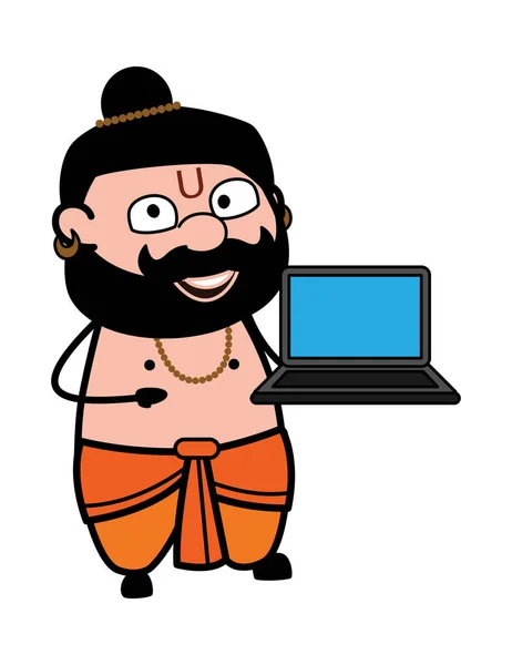 Cartoon Pandit Bemutató Laptop — Stock Vector