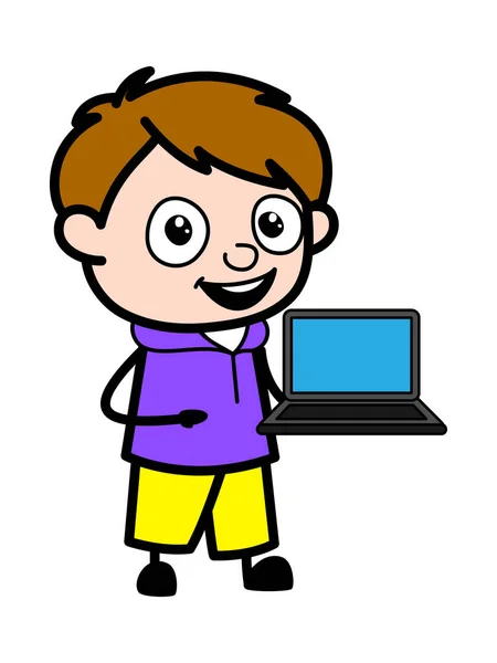 Présentation Cartoon Boy Sur Ordinateur Portable — Image vectorielle