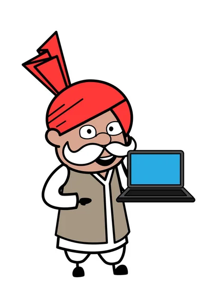 Desenhos Animados Haryanvi Old Man Apresentação Laptop — Vetor de Stock