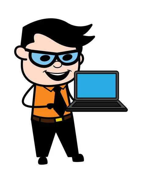 Cartoon Businessman Bemutató Laptop — Stock Vector