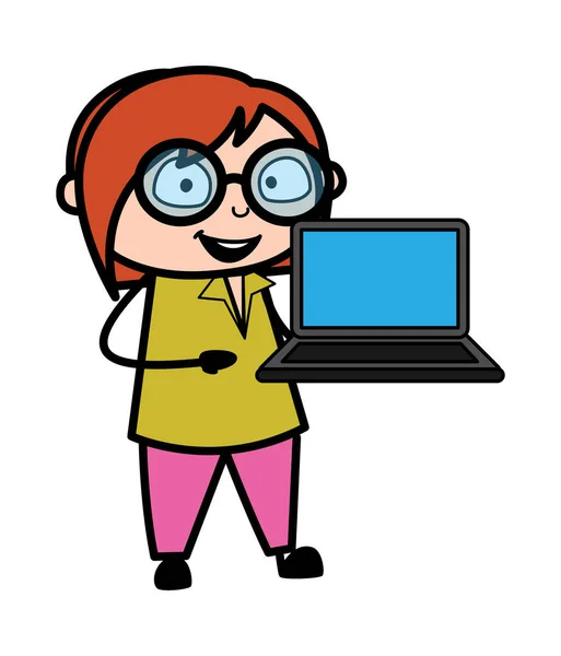 Desenhos Animados Professor Apresentação Laptop — Vetor de Stock