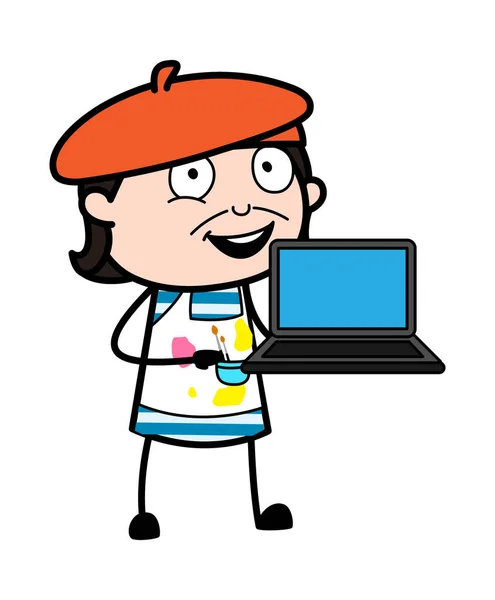 Cartoon Artist Präsentation Auf Laptop — Stockvektor