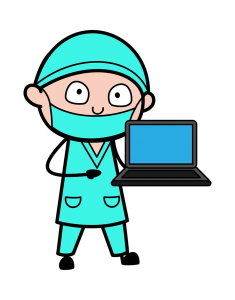 Cartoon Chirurg Presentatie Laptop — Stockvector