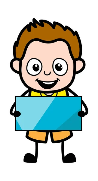 Cartoon Young Boy Handing Shining Banner — стоковый вектор