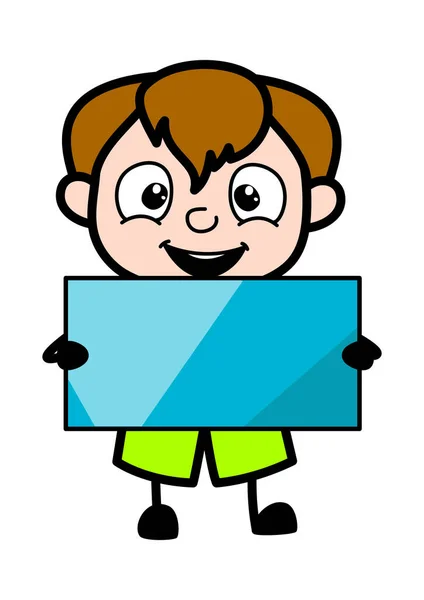 Cartoon Teen Boy Handing Shiny Banner — стоковый вектор