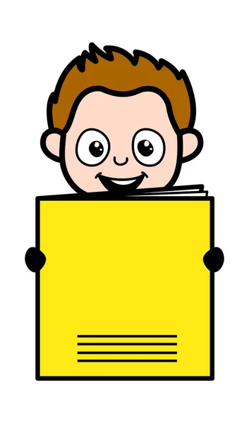 Cartoon Young Boy Mit Einem Papierbanner — Stockvektor