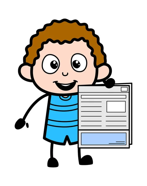 Cartoon Kid Met Een Krant — Stockvector