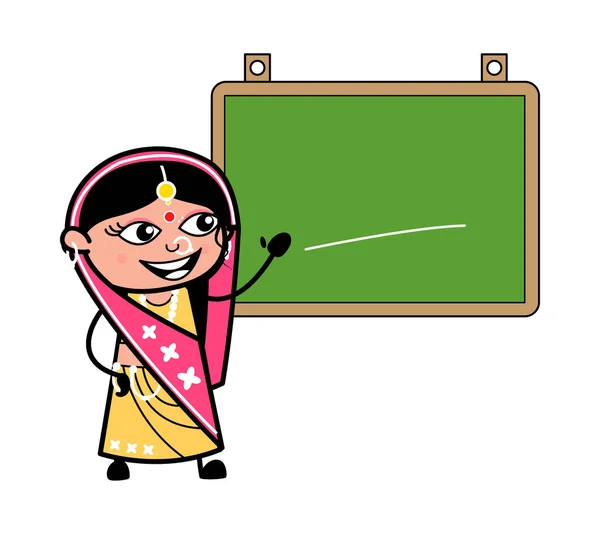 Dibujos Animados Mujer India Con Tablero Aula — Vector de stock