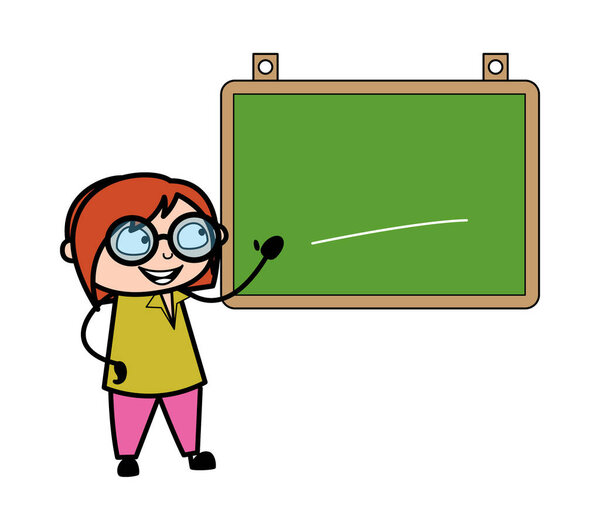 Cartoon Teacher with Classroom Board