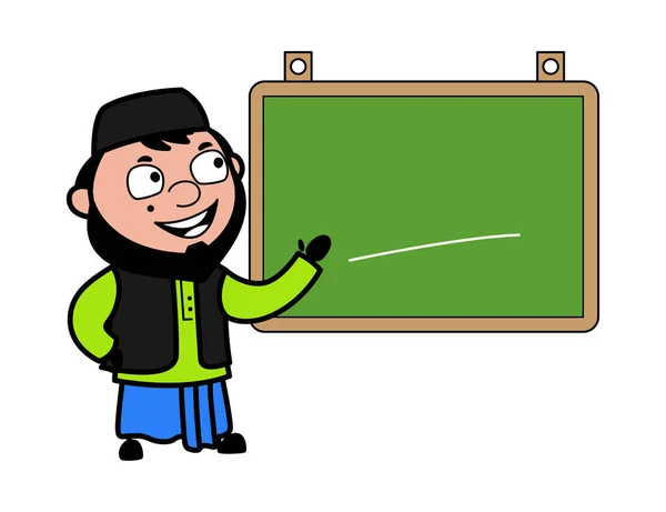Cartoon Uomo Musulmano Con Classroom Board — Vettoriale Stock