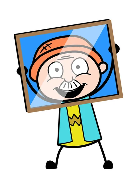 Cartoon Opa Zoek Van Glazen Frame — Stockvector