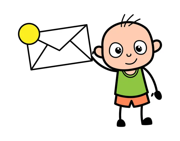 Karikatura Plešatý Chlapec Drží Obálku — Stockový vektor