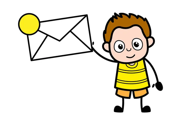 Karikatura Mladý Chlapec Drží Obálku — Stockový vektor