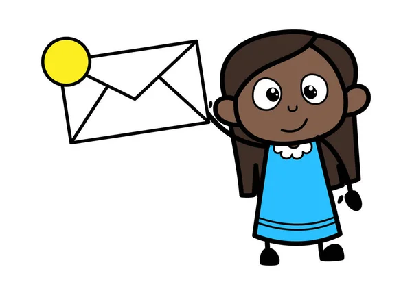 Cartoon Black Girl Drží Obálku — Stockový vektor