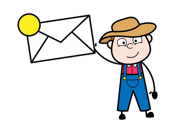 Cartoon Farmer Holding Envelop — Stockvector