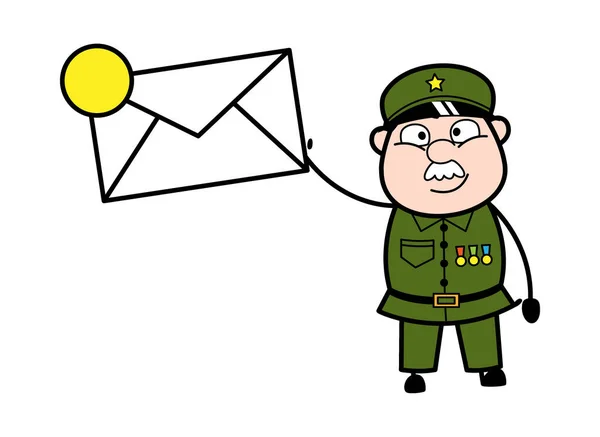 Cartoon Militar Homem Segurando Envelope —  Vetores de Stock