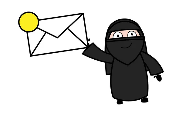 Karikatura Muslimská Žena Drží Obálku — Stockový vektor