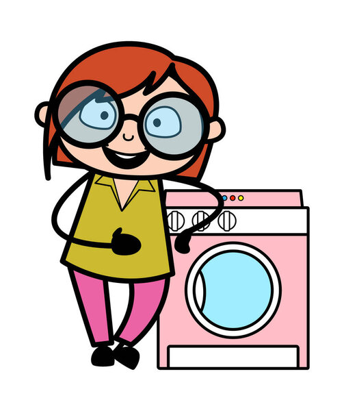 Мультфильм Учитель стоит со стиральной машиной