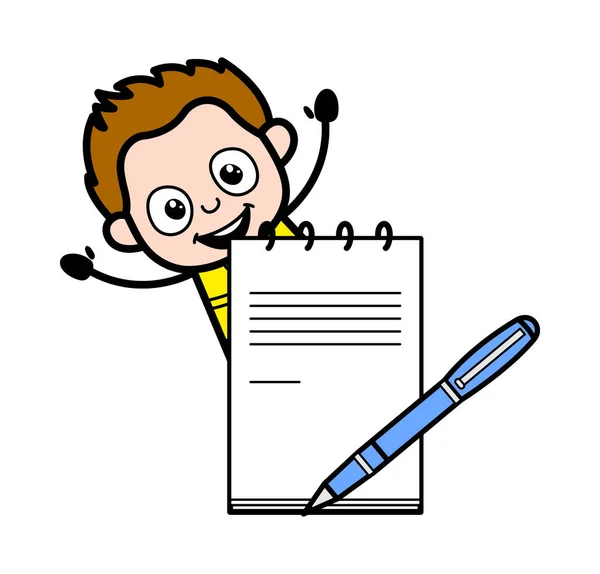 Cartoon Young Boy Mit Tagebuch Und Stift — Stockvektor