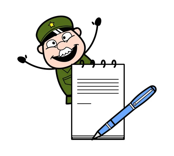 Cartoon Military Man Diary Pen — Stock Vector