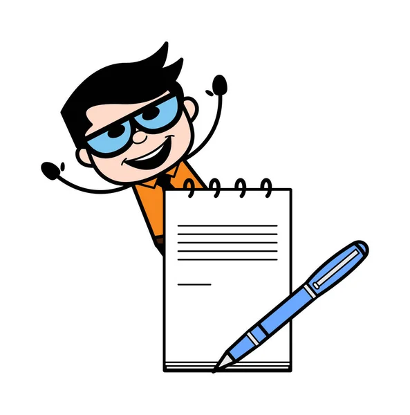 Cartoon Zakenman Met Dagboek Pen — Stockvector