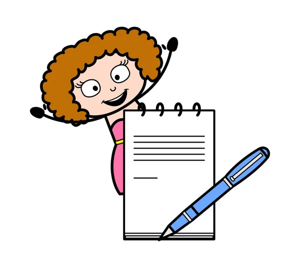 Γελοιογραφία Νεαρή Κυρία Ημερολόγιο Και Στυλό — Διανυσματικό Αρχείο
