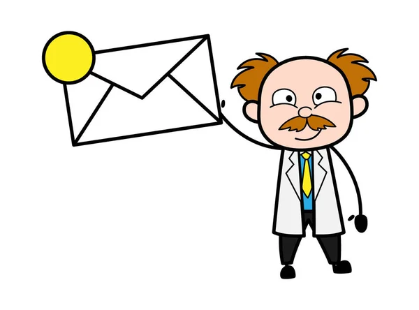 Cartoon Wetenschapper Met Envelop — Stockvector