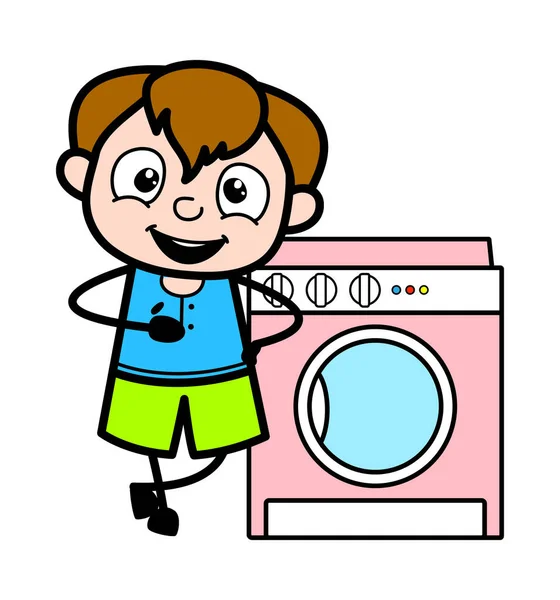 Cartoon Teen Boy Στέκεται Πλυντήριο Διάνυσμα Αρχείου