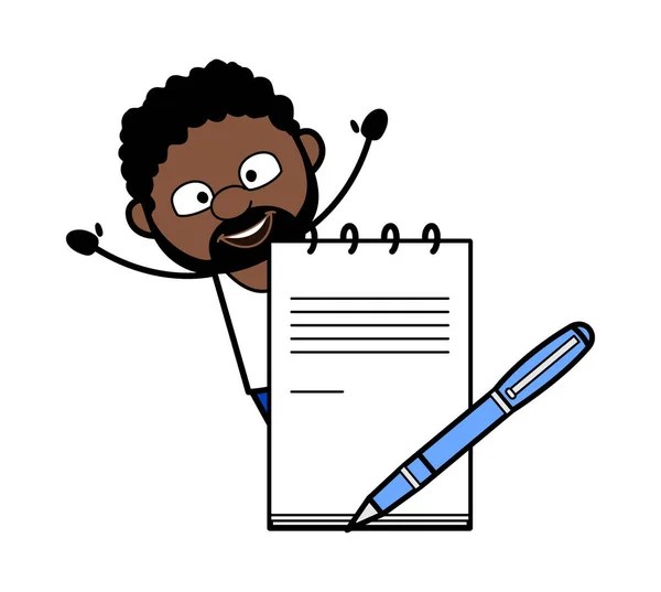 Dessin Animé Homme Afro Américain Avec Journal Stylo Vecteur En Vente