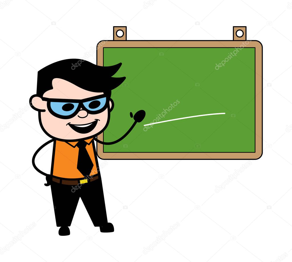 Cartoon Businessman with Classroom Board